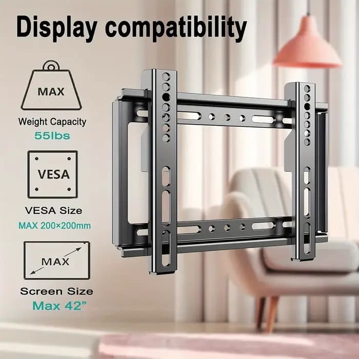 Support mural TV fixe pour la plupart des téléviseurs plats/incurvés de 14 à 32 pouces avec VESA maximum 200 x 200 mm