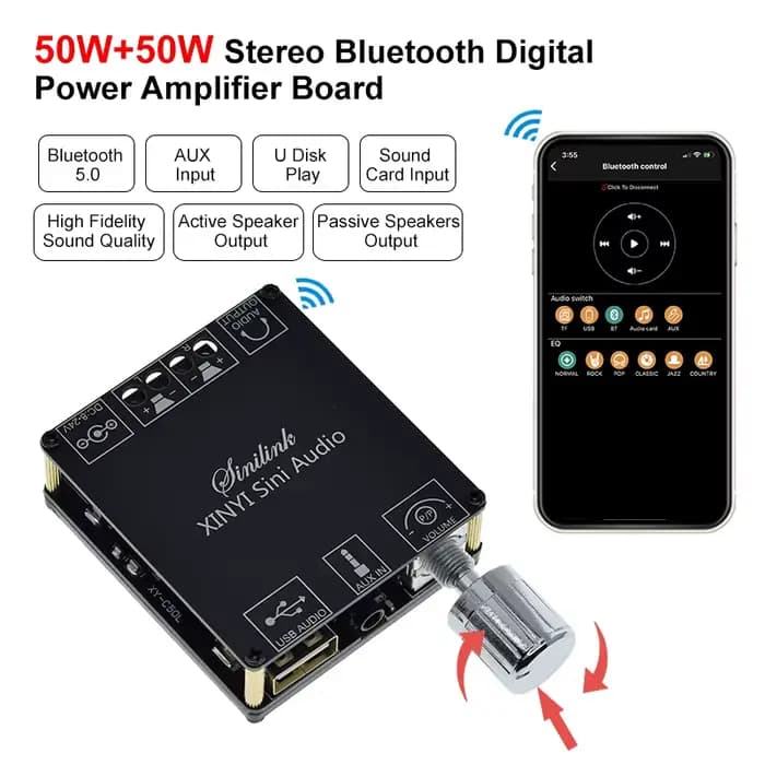 Amplificateur de puissance Bluetooth 5.0 2x50W, Audio classe D 10W ~ 100W, lecteur de musique stéréo