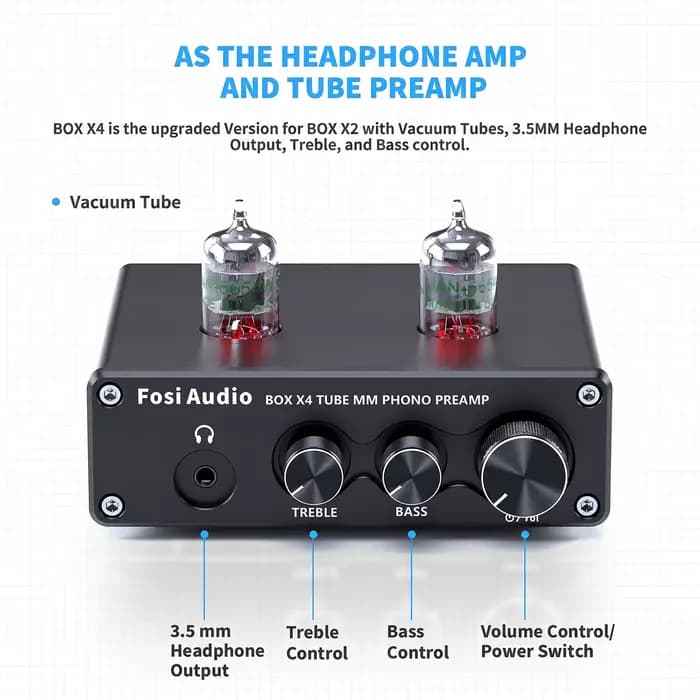 Préamplificateur Phono Fosi Audio pour Platine Phonographe avec Amplificateur à Tubes à Vide HiFi BOX X4