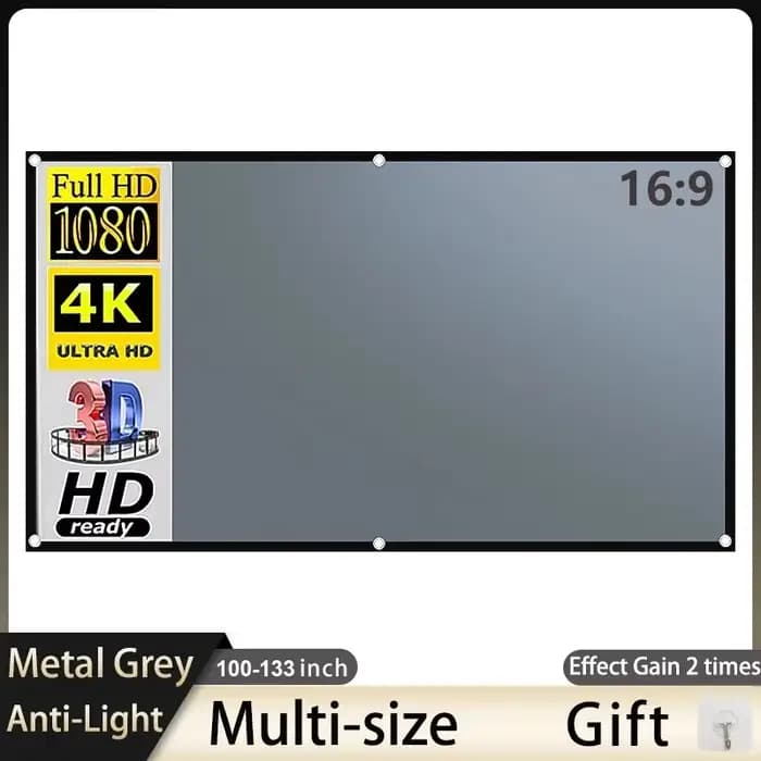 Écran de projecteur 1000-130 pouces métal gris Anti-lumière 16:9 bordure noire Portable avec trous