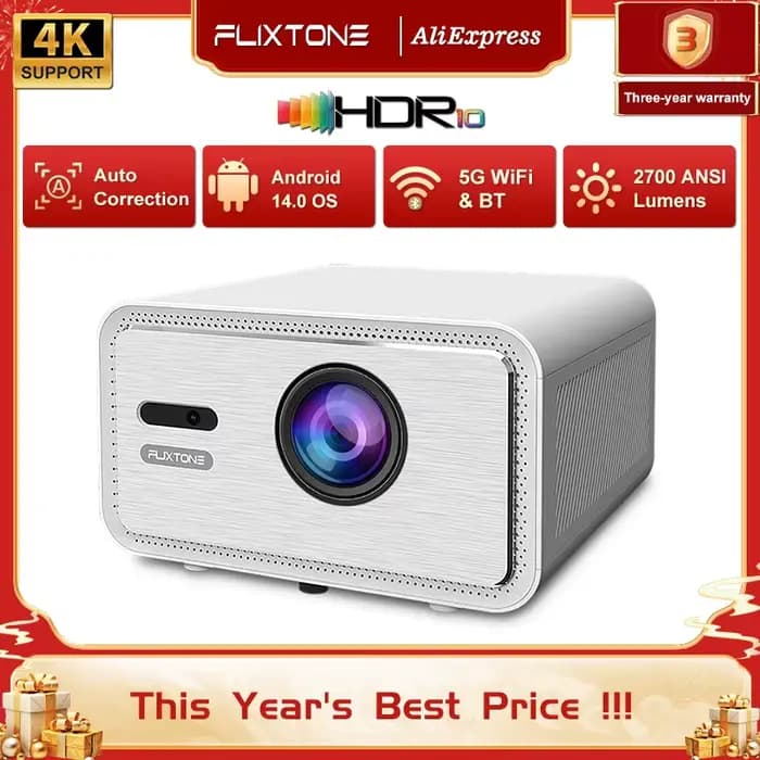 Projecteur Flixtone D9W Mini Pro 2700 ANSI Full HD 1080P 4K pour films, Android Smart TV, vidéo LED,