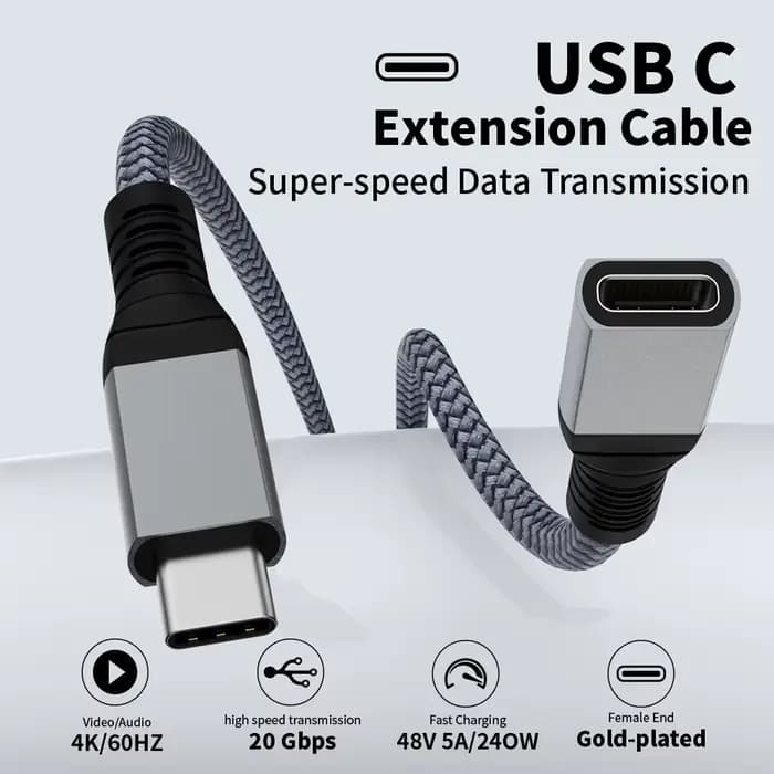 Câble d'extension USB C Audio/vidéo 4K @ 60HZ type-c mâle à femelle