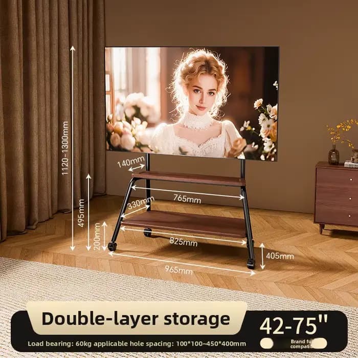 Support TV mobile sur pied avec roulettes pivotantes pour salon et chambre à coucher