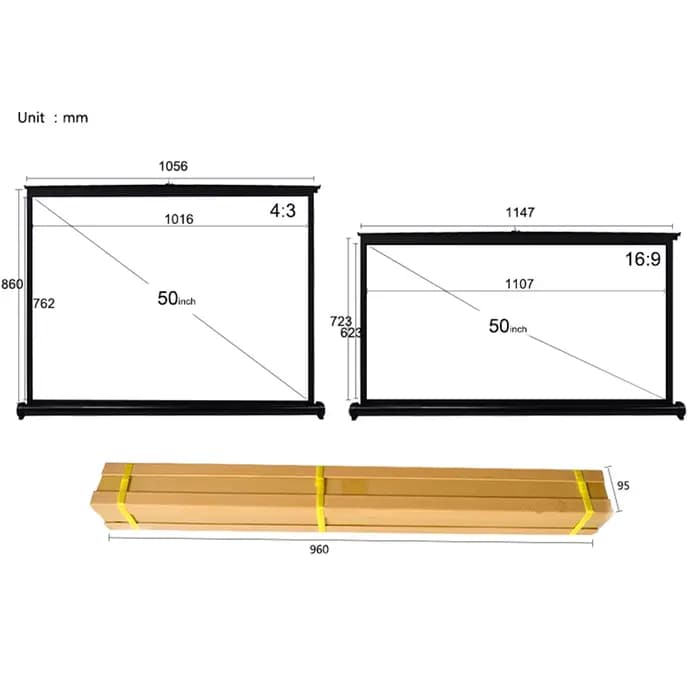 Écran de Projection HD Portable 50 pouces 4:3/16:9