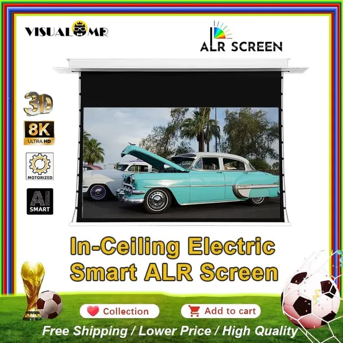 Nouvel écran de projection motorisé encastré AI intelligent pour plafond, ALR, tensionné par languet