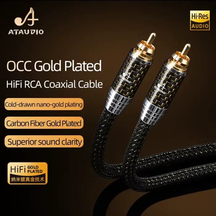 ATAUDIO RCA câble Coaxial Audio numérique haut de gamme OCC noyau plaqué or RCA vers RCA mâle cordon stéréo