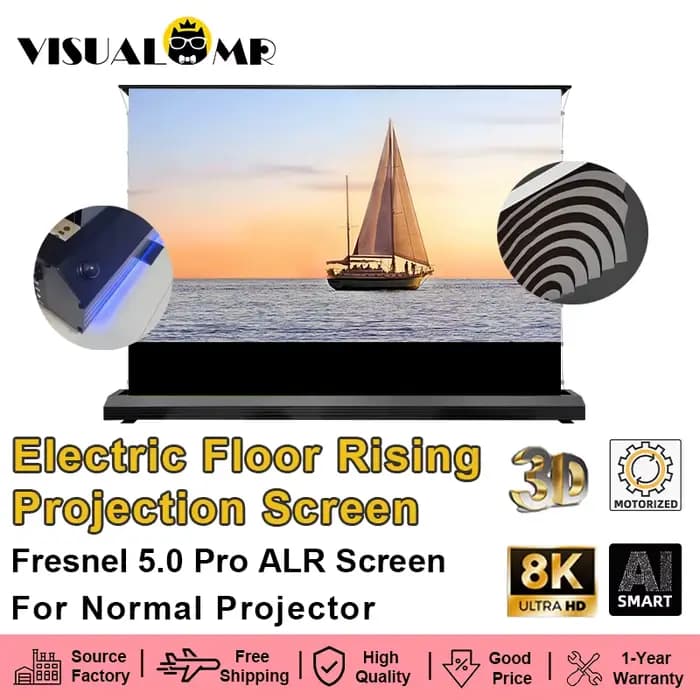 VisualMr-Écran de projection électrique Fresnel ALR, écran de projection à la hauteur du sol, 100 po
