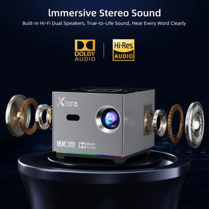 Projecteur XNANO X3 Android 9.0 WiFi 6 Bluetooth 5.0 720P Natif Prise en charge 8K Mise au point automatique Correction trapézoïdale Audio Dolby ARGB Cinéma Maison