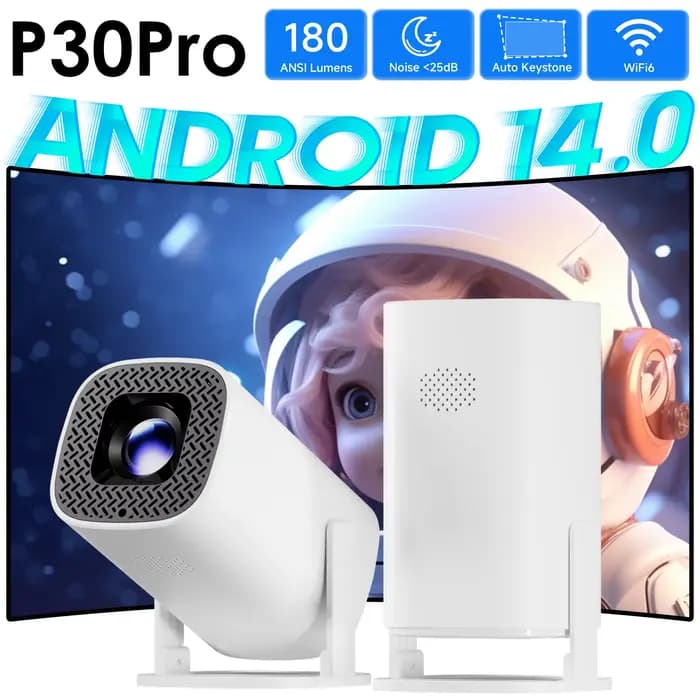 P30PRO Android 14 Mini projecteur intelligent 4K 1080p HD vidéo WiFi 6 BT5.0 natif 720p Home cinéma