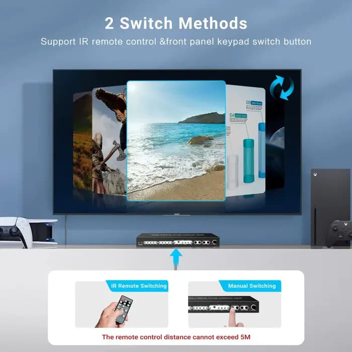HDMI2.1 8K HDR HDMI véritable commutateur matriciel 4x2 prend en charge 4k 120hz Dolby Vision avec ARC d'extracteur Audio optique L R pour ordinateur