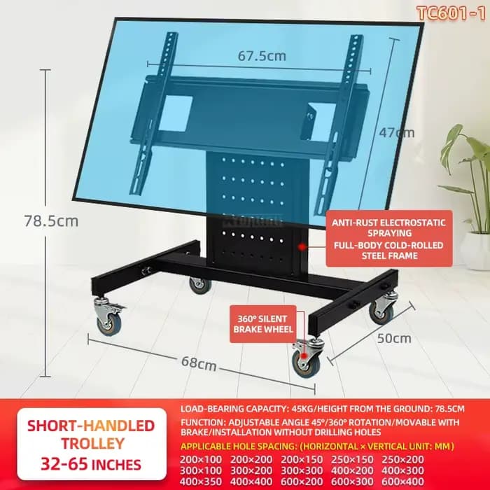 Meuble TV court universel, chariot sur pied de 32 à 65 pouces avec support TV réglable à Angle de 45