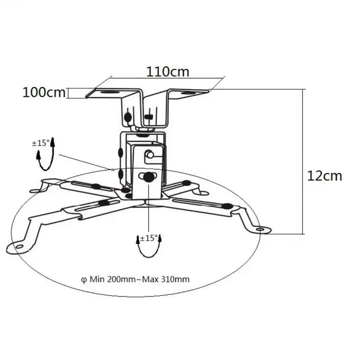 Support de plafond pour projecteur en métal avec hauteur verticale réglable de 12 cm et conception à profil bas pour une installation professionnelle