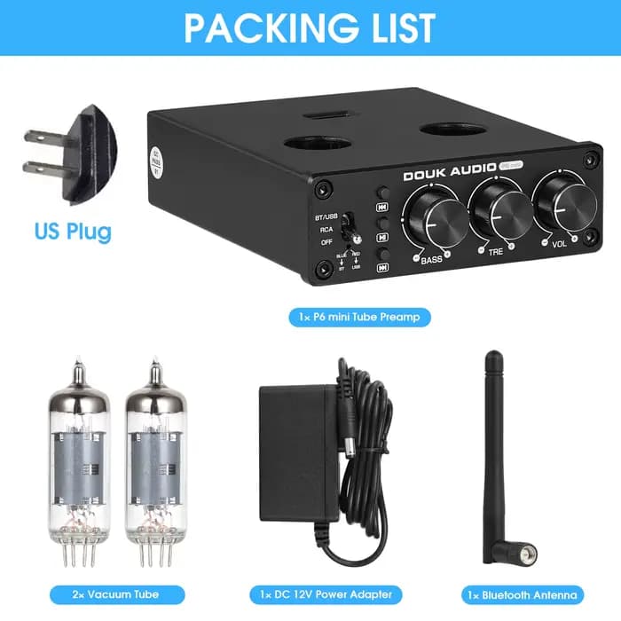 Douk Audio-Préampli à Tube à Valve HiFi Bluetooth 5.0, Récepteur Stéréo, Lecteur USB, Préamplificate