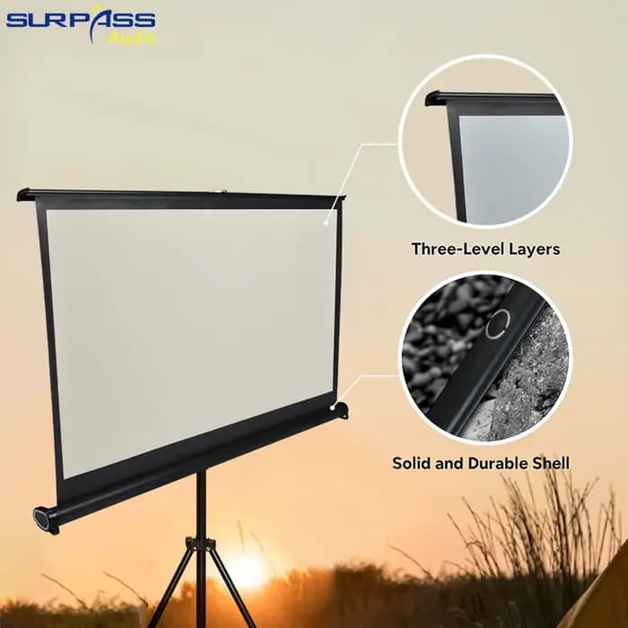 Écran de projection portable 40 pouces HD 16:9 avec support pliable pour camping