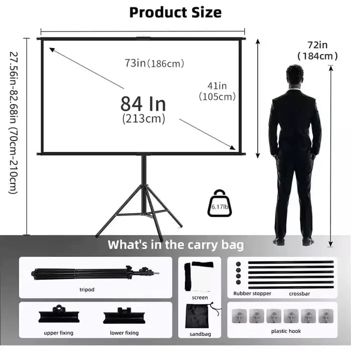 Écran de projection avec support simple - 4K HD 16:9 pour intérieur/extérieur, idéal pour le cinéma,