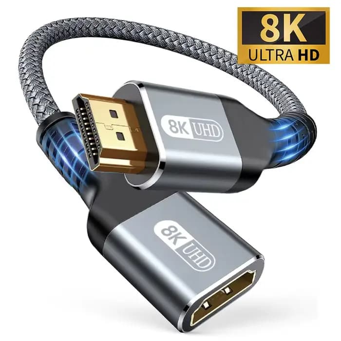 Câble d'extension tressé HDMI 2.1 8K mâle vers femelle, adaptateur d'extension pour Roku TV, PS5, HD