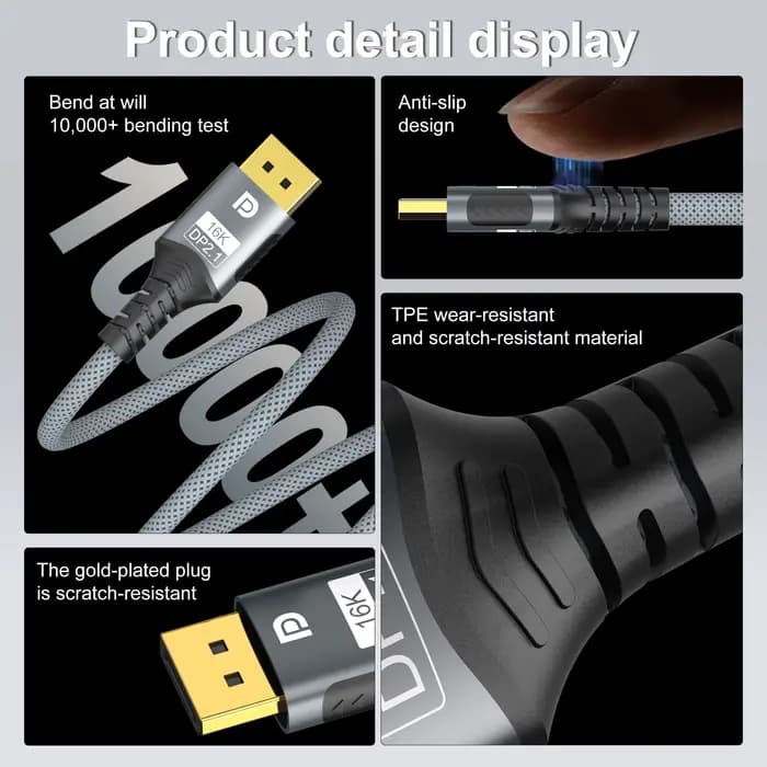 Câble Displayport 2.1 16K DP 8K @ 120Hz/60Hz 4K @ 240Hz 80Gbps