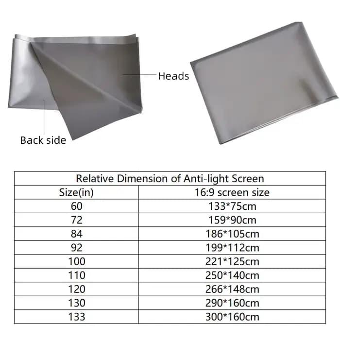 VEIDADZ – écran de projecteur 60 72 84 92 100 110 120 130 133 pouces 16:9