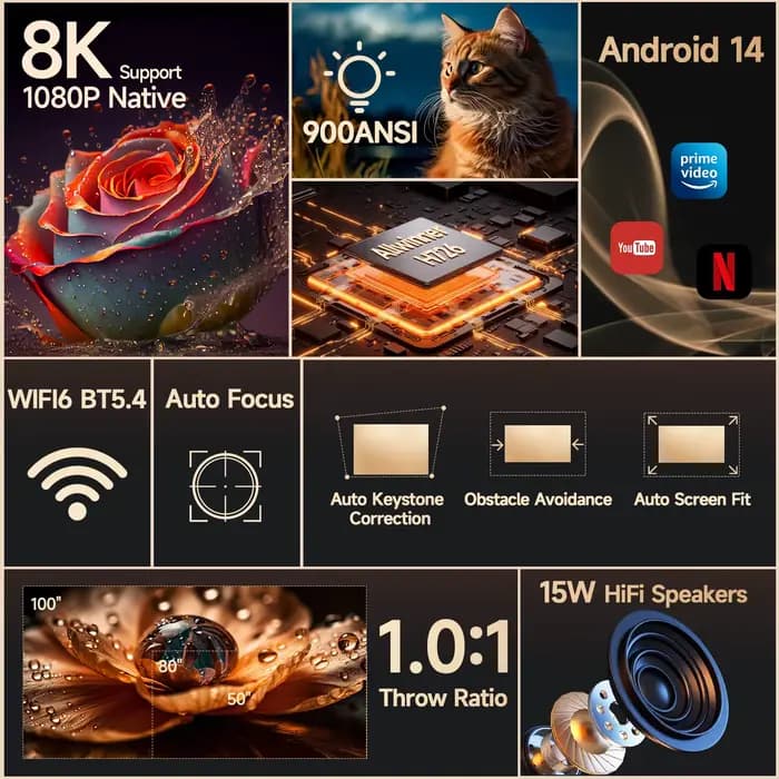 Magcubic – projecteur Android14 4K à mise au point automatique