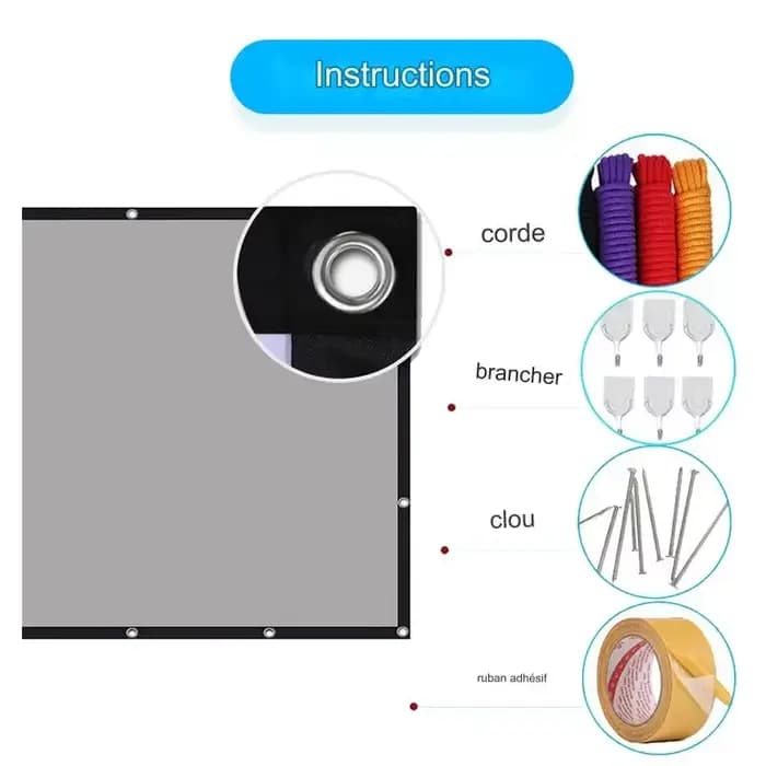 LEJIADA écran de projecteur 60-133 pouces métal gris Anti-lumière 16:9 bordure noire Portable avec trous