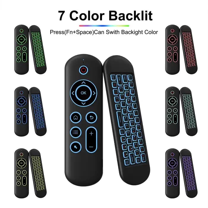 MRSVI Air Mouse télécommande M5 sans fil 2.4G et Bluetooth avec clavier Gyroscope rétroéclairé 7 couleurs pour Smart Android TV Box, PC