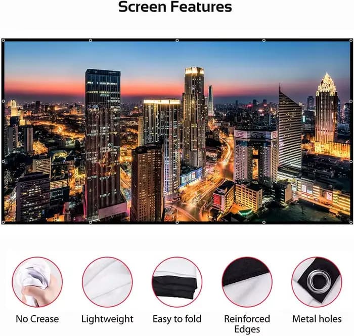 Écran de projecteur souple haute densité blanc moins de plis 60-200 pouces Support pliable portable Projection double face film extérieur