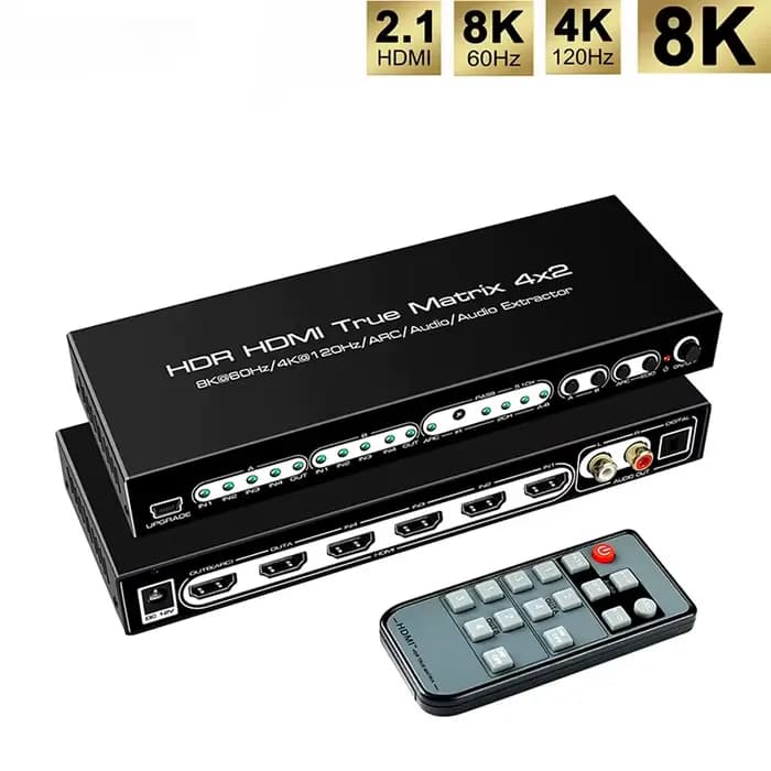 HDMI2.1 8K HDR HDMI véritable commutateur matriciel 4x2 prend en charge 4k 120hz Dolby Vision avec ARC d'extracteur Audio optique L R pour ordinateur