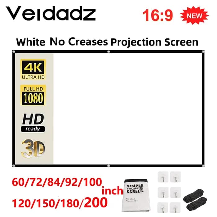 Écran de projecteur souple haute densité blanc moins de plis 60-200 pouces Support pliable portable Projection double face film extérieur