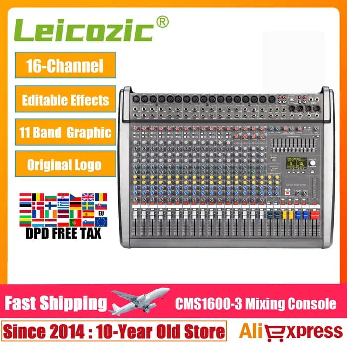 Leicozic CMS1600-3 Console De mixage Audio professionnelle 16 canaux bureau De mixage Compact pour s
