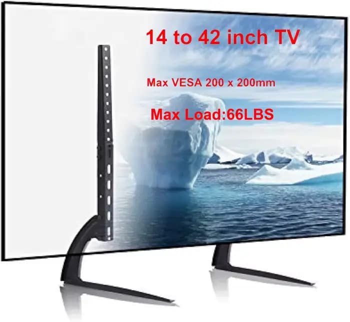 Support TV universel, pieds TV en métal pour téléviseurs de 14 à 42 pouces, base TV réglable en haut