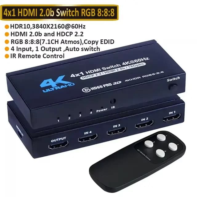 Commutateur HDMI 2.0 7 entrées 1 sortie 4K 60Hz, commutateur HDMI 5X1/4X1 HDR, télécommande pour PS5
