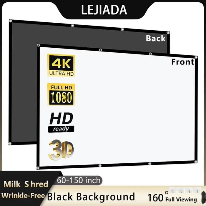 LEJIADA écran de projecteur 60-150 pouces blanc lait déchiquetage fond noir conception sans plis
