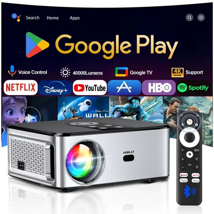 Projecteur Google TV officiel HORLAT 2000 ANSI, Bluetooth, commande vocale, mise au point automatiqu