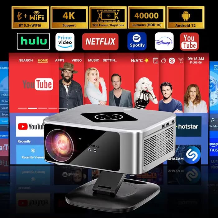 Projecteur HORLAT 40000 Lumens Android TV Full HD 1080P, compatible 4K, WiFi 6, Home Cinéma 3D, proj