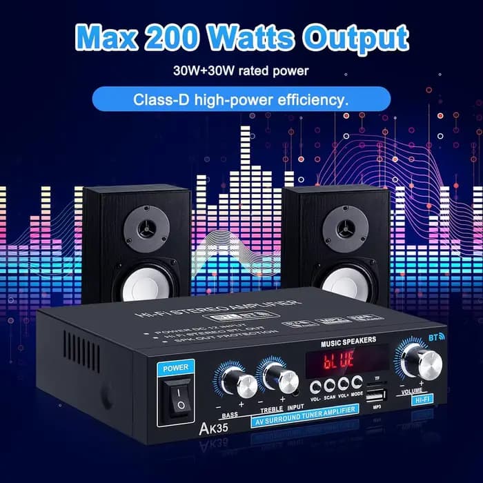 Amplificateur de puissance domestique AK35 800W 2 canaux Bluetooth 5.0 Son surround FM USB Télécommande Mini