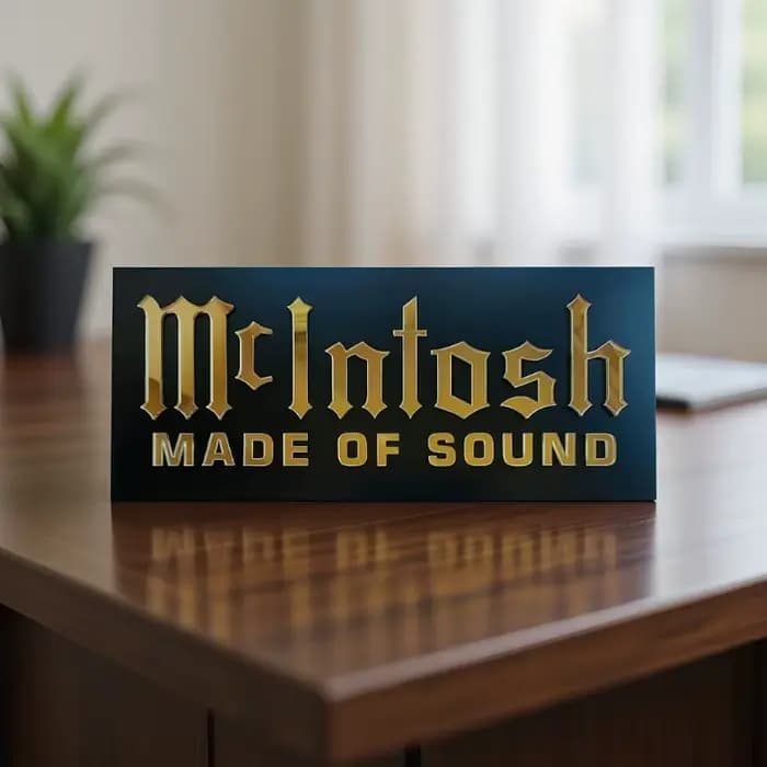 Panneau mural McIntosh – Plaque en acrylique miroir doré pour salle de cinéma