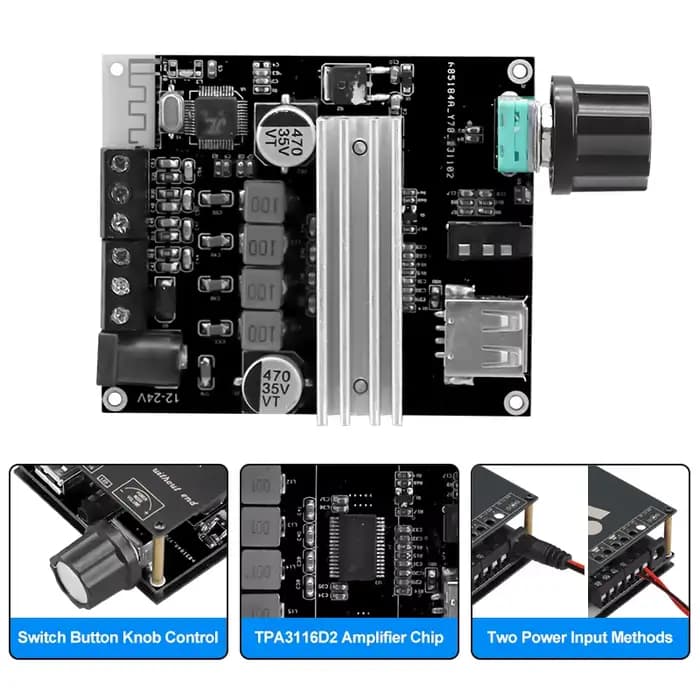 VIRE 2*100W double canal Bluetooth 5.3 carte amplificateur de puissance numérique 2.0 canaux stéréo caisson de basses
