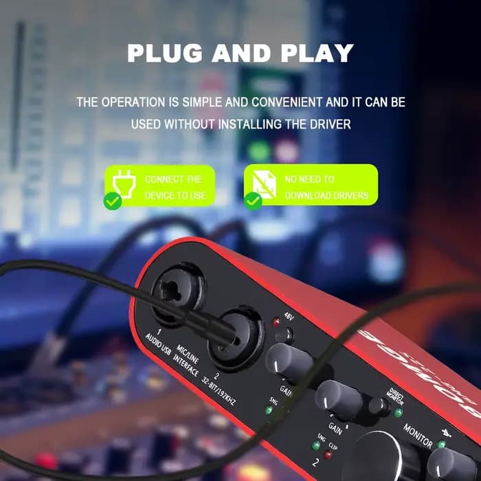 Interface audio BOMGE BMG-22S Carte son professionnelle 32 bits/192 kHz et amplificateur double canal utilisés pour l'enregistrement en direct