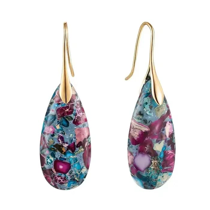 Boucles d'oreilles pendentif gouttelette en pierre empereur